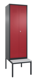 C+P Armoire vestiaire Classic avec banc + 2 compartiments verrouillables ensemble, largeur de compartiment 300 mm