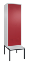 C+P Armoire vestiaire Classic avec banc + 2 compartiments verrouillables ensemble, largeur de compartiment 300 mm