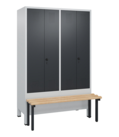 C+P Armoire vestiaire Evolo avec banc à l'avant + 4 compartiments dont 2 verrouillables ensemble, largeur de compartiment 300 mm