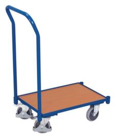 VARIOfit Chariot avec barre de pousséeforce 250 kgplateau Lxl 605x410 mmplateforme en boisRAL50104 roulettes pivotantesbandage TPE