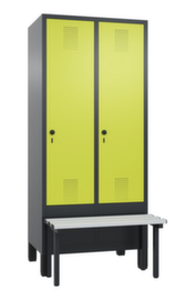 C+P Vestiaire Evolo avec banquette à l'avant + 2 compartiments, largeur de compartiment 400 mm