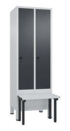 C+P Vestiaire Evolo avec banquette à l'avant + 2 compartiments, largeur de compartiment 300 mm