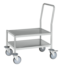 Chariot avec barre de poussée en acier inoxydable, force 200 kg, plateau longueur x largeur 980 x 475 mm