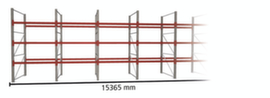 META Rayonnage à palettes MULTIPAL pour 64 palettes, largeur 15365 mm, 4 niveaux de stockage