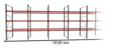 META Rayonnage à palettes MULTIPAL pour 80 palettes, largeur 19185 mm, 4 niveaux de stockage