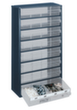 raaco bloc à tiroirs transparents robuste 1208-03 avec cadre en métal, 8 tiroir(s), bleu foncé/transparent