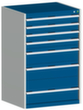 bott Armoire à tiroirs cubio surface de base 800x750 mm, 7 tiroir(s), RAL7035 gris clair/RAL5010 bleu gentiane