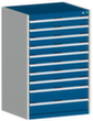 bott Armoire à tiroirs cubio surface de base 800x750 mm, 10 tiroir(s), RAL7035 gris clair/RAL5010 bleu gentiane