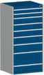 bott Armoire à tiroirs cubio surface de base 800x750 mm, 9 tiroir(s), RAL7035 gris clair/RAL5010 bleu gentiane