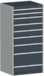 bott Armoire à tiroirs cubio surface de base 800x750 mm, 9 tiroir(s), RAL7035 gris clair/RAL7016 gris anthracite