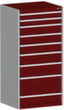bott Armoire à tiroirs cubio surface de base 800x750 mm, 9 tiroir(s), RAL7035 gris clair/RAL3004 rouge pourpre