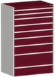 bott Armoire à tiroirs cubio surface de base 1050x650 mm, 9 tiroir(s), RAL7035 gris clair/RAL3004 rouge pourpre