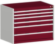 bott Armoire à tiroirs cubio surface de base 1050x650 mm, 6 tiroir(s), RAL7035 gris clair/RAL3004 rouge pourpre