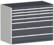 bott Armoire à tiroirs cubio surface de base 1300x650 mm, 7 tiroir(s), RAL7035 gris clair/RAL7016 gris anthracite  S