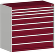 bott Armoire à tiroirs cubio surface de base 1300x650 mm, 8 tiroir(s), RAL7035 gris clair/RAL3004 rouge pourpre