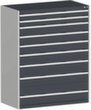 bott Armoire à tiroirs cubio surface de base 1300x650 mm, 9 tiroir(s), RAL7035 gris clair/RAL7016 gris anthracite