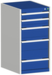 bott Armoire à tiroirs cubio surface de base 525x650 mm, 5 tiroir(s), RAL7035 gris clair/RAL5010 bleu gentiane