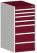 bott Armoire à tiroirs cubio surface de base 525x650 mm, 7 tiroir(s), RAL7035 gris clair/RAL3004 rouge pourpre