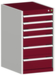bott Armoire à tiroirs cubio surface de base 525x525 mm, 6 tiroir(s), RAL7035 gris clair/RAL3004 rouge pourpre
