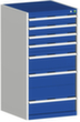 bott Armoire à tiroirs cubio surface de base 650x650 mm, 7 tiroir(s), RAL7035 gris clair/RAL5010 bleu gentiane