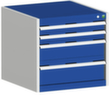 bott Armoire à tiroirs cubio surface de base 650x650 mm, 4 tiroir(s), RAL7035 gris clair/RAL5010 bleu gentiane