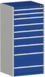 bott Armoire à tiroirs cubio surface de base 800x650 mm, 9 tiroir(s), RAL7035 gris clair/RAL5010 bleu gentiane