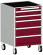 bott Armoire à tiroirs mobile cubio, 5 tiroir(s), RAL7035 gris clair/RAL3004 rouge pourpre