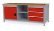 Bedrunka + Hirth Etabli avec plateau en hêtre massif Piétement en plusieurs couleurs, 3 tiroirs, 1 armoire. 2 tablettes
