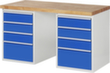 RAU établi Serie 7000 avec piètement en blocs à tiroirs, 8 tiroirs, RAL7035 gris clair/RAL5010 bleu gentiane