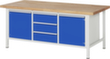 RAU Établi à hauteur réglable Serie 8000, 3 tiroirs, 2 armoires, RAL7035 gris clair/RAL5010 bleu gentiane