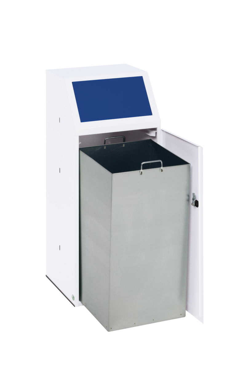 VAR Collecteur de déchets recyclables avec porte d'entrée, 69 l, RAL9016 blanc signalisation, couvercle bleu  ZOOM