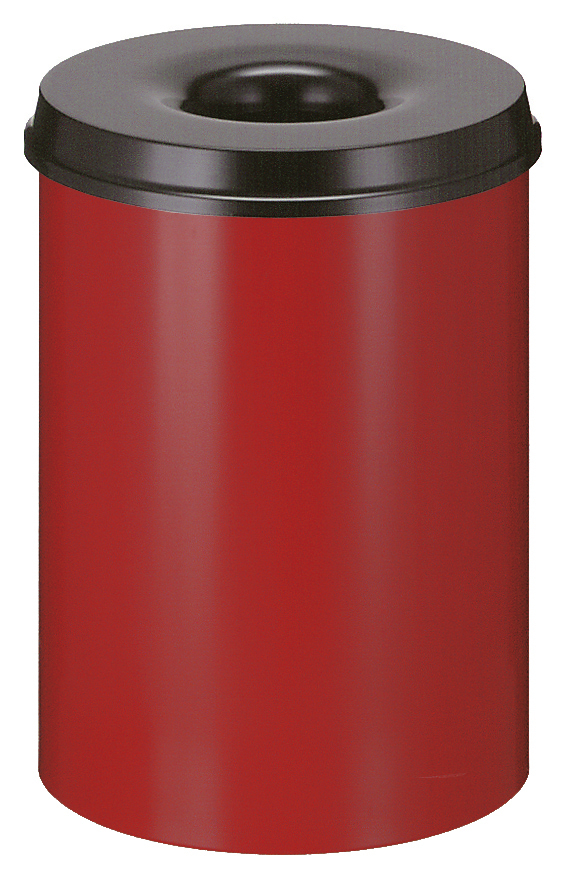 Corbeille à papier autoextinguible en acier, 30 l, rouge, partie supérieure noir  ZOOM
