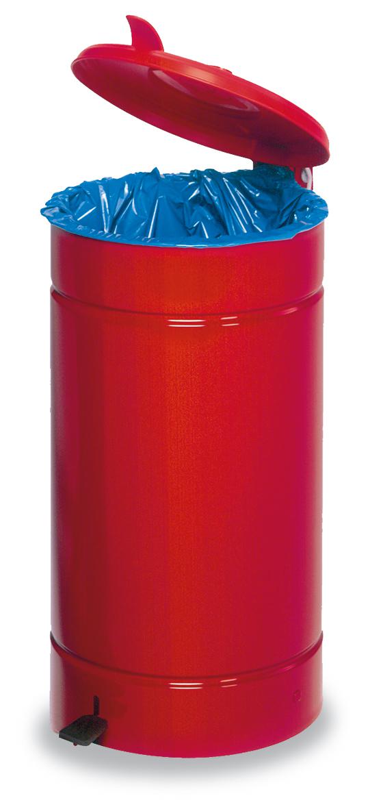 Collecteur de recyclage Euro-Pedal pour sacs de 70 litres, 70 l, RAL3000 rouge vif, couvercle rouge  ZOOM