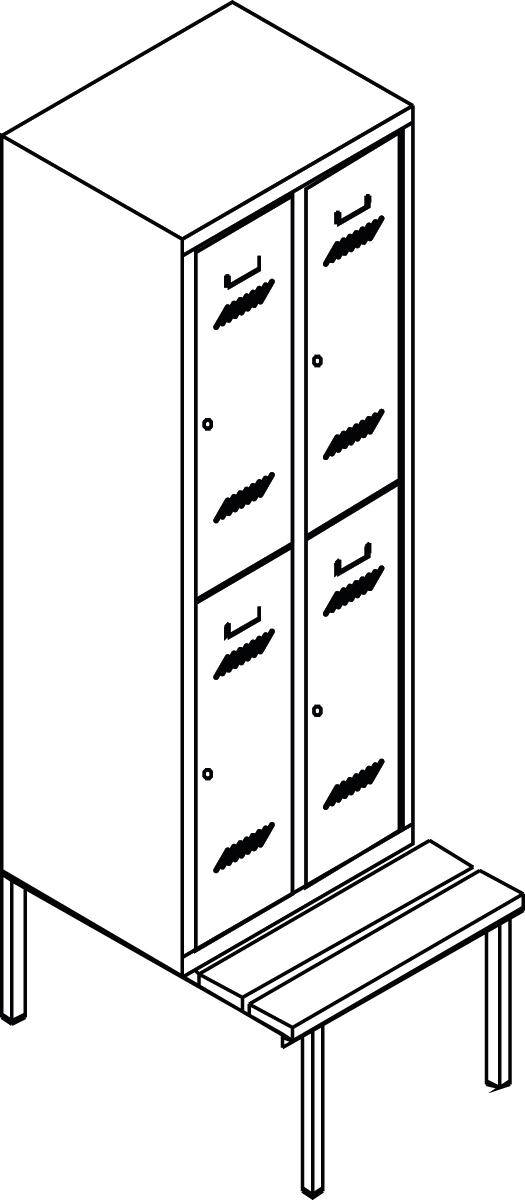 PAVOY Armoire vestiaire à deux niveaux Basis avec banc + 2x2 compartiments, largeur de compartiment 300 mm  ZOOM