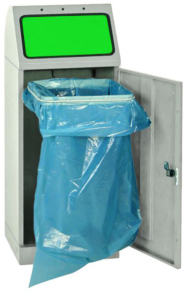 stumpf Collecteur de recyclage Individual avec anneau en caoutchouc, 70 l, RAL7035 gris clair, couvercle RAL6024 vert signalisation  ZOOM