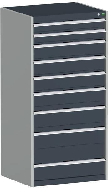 bott Armoire à tiroirs cubio surface de base 800x750 mm, 9 tiroir(s), RAL7035 gris clair/RAL7016 gris anthracite