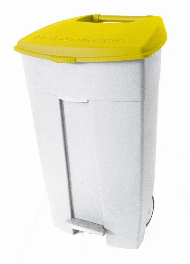 bac à déchets roulant Contiplast, 120 l, blanc, couvercle jaune  ZOOM