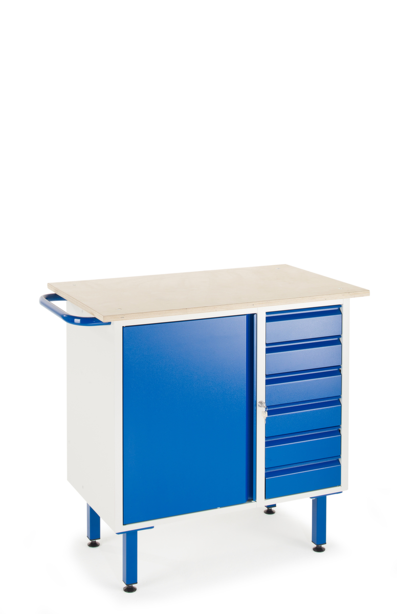 Rollcart Établi avec tiroirs, 6 tiroirs, 1 armoire, RAL5010 bleu gentiane/RAL7035 gris clair  ZOOM