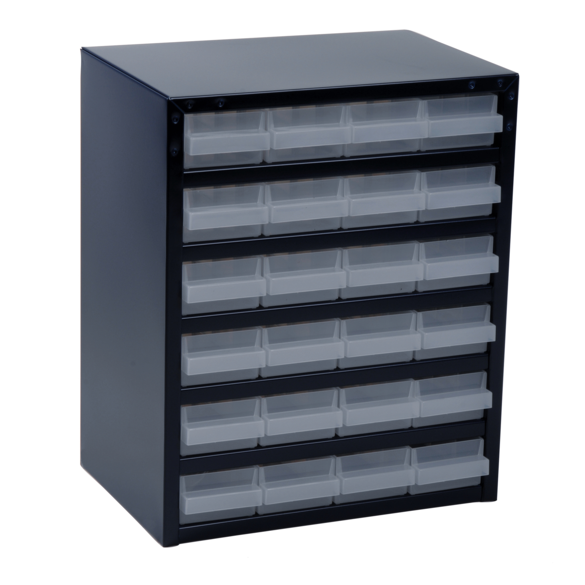raaco bloc à tiroirs transparents robuste 250/24-1 avec cadre en métal, 24 tiroir(s), bleu foncé/transparent  ZOOM