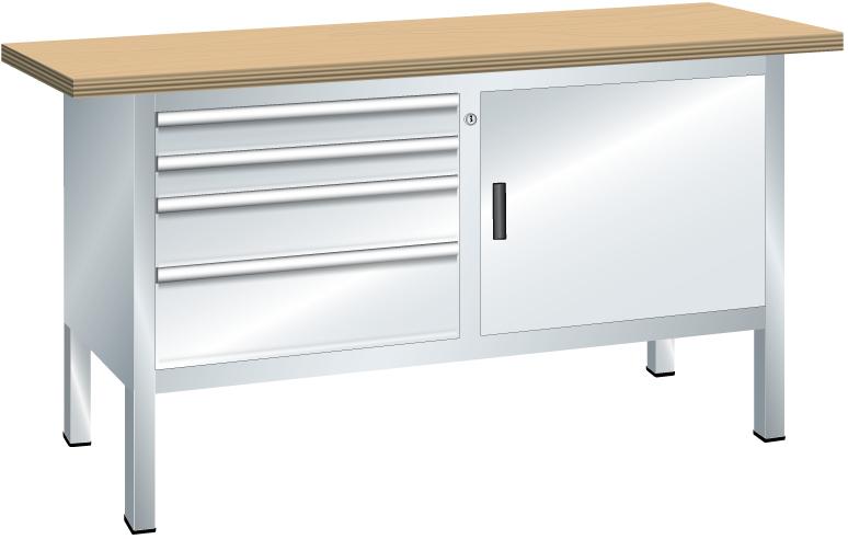 LISTA Établi avec tiroirs et armoires, 4 tiroirs, 1 armoire, RAL7035 gris clair/RAL7035 gris clair  ZOOM