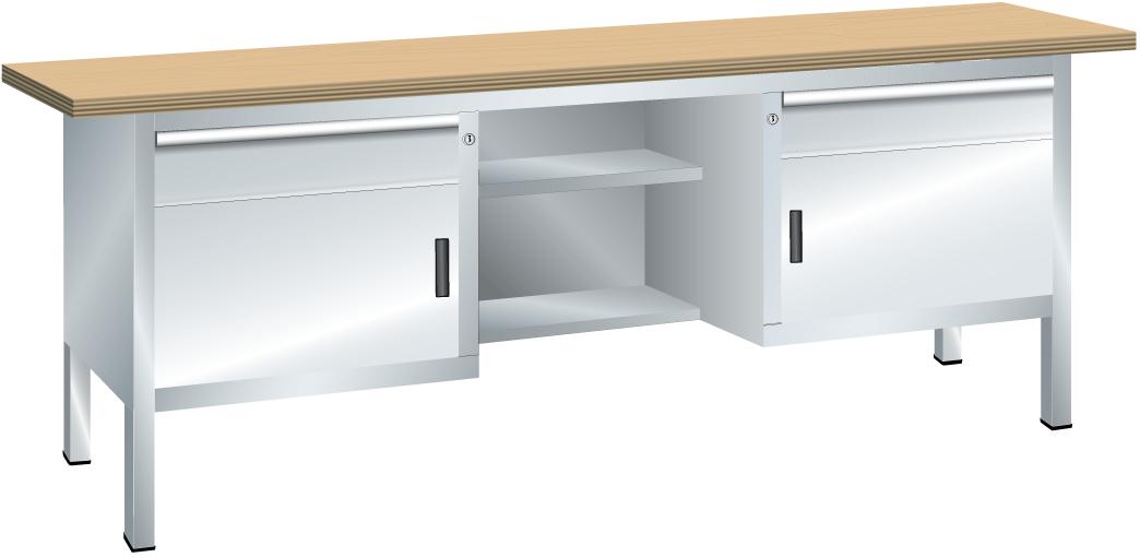 LISTA Établi avec tiroirs et armoires, 2 tiroirs, 2 armoires, RAL7035 gris clair/RAL7035 gris clair  ZOOM