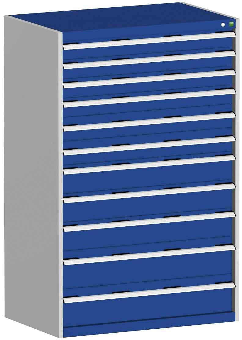 bott Armoire à tiroirs cubio surface de base 1050x650 mm, 11 tiroir(s), RAL7035 gris clair/RAL5010 bleu gentiane