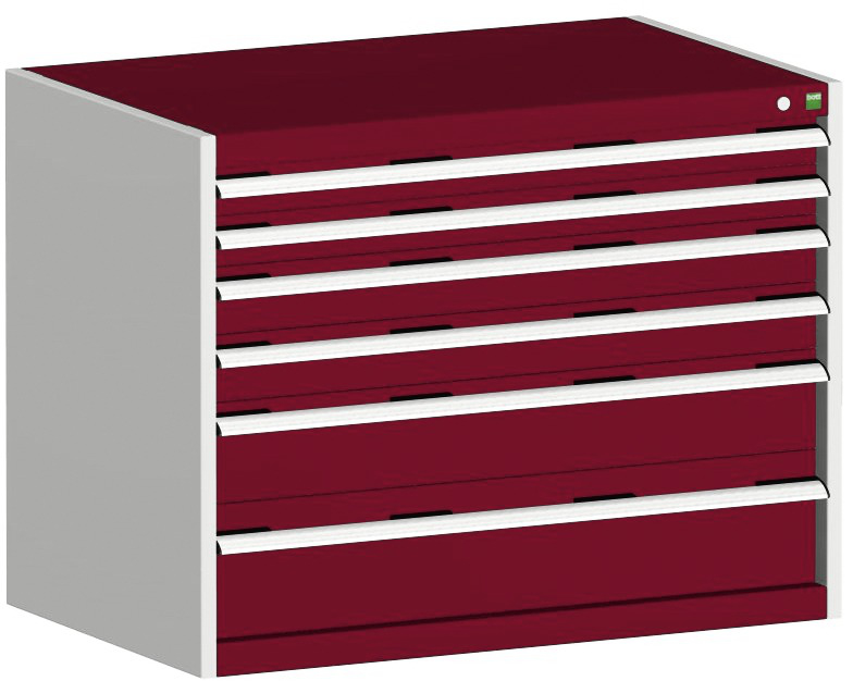 bott Armoire à tiroirs cubio surface de base 1050x750 mm, 6 tiroir(s), RAL7035 gris clair/RAL3004 rouge pourpre