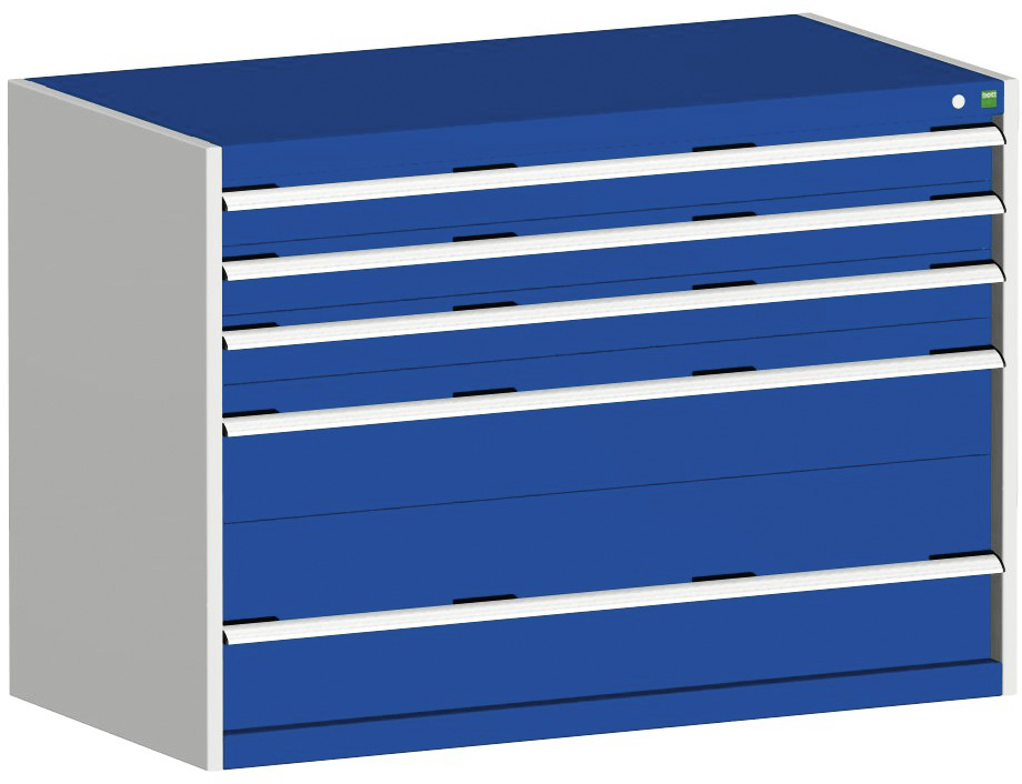 bott Armoire à tiroirs cubio surface de base 1300x650 mm, 5 tiroir(s), RAL7035 gris clair/RAL5010 bleu gentiane