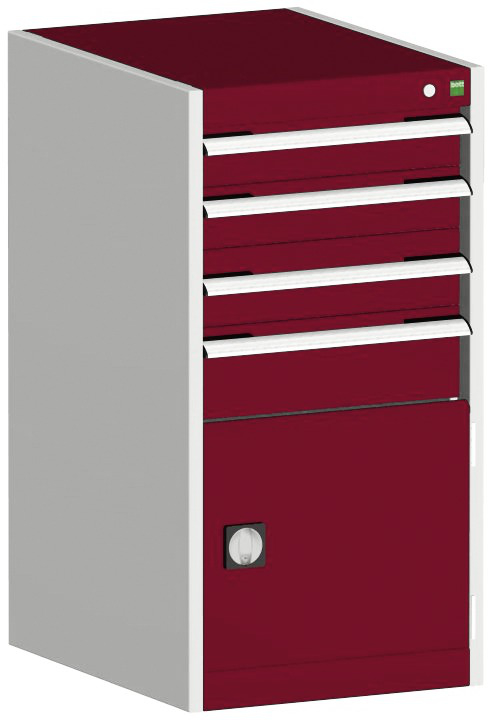 bott Armoire à tiroirs cubio surface de base 525x525 mm, 4 tiroir(s), RAL7035 gris clair/RAL3004 rouge pourpre