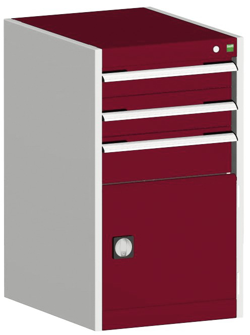bott Armoire à tiroirs cubio surface de base 525x650 mm, 3 tiroir(s), RAL7035 gris clair/RAL3004 rouge pourpre