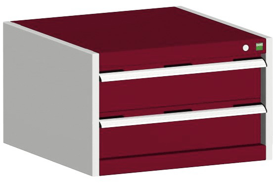 bott Armoire à tiroirs cubio surface de base 650x650 mm, 2 tiroir(s), RAL7035 gris clair/RAL3004 rouge pourpre