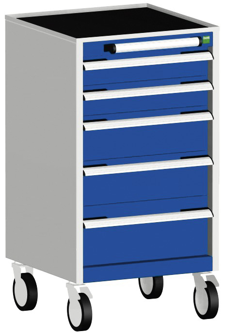 bott Armoire à tiroirs mobile cubio, 5 tiroir(s), RAL7035 gris clair/RAL5010 bleu gentiane