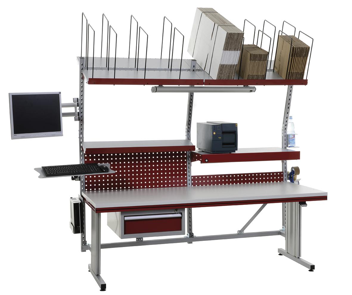Rocholz Table d'emballage complète System Flex E avec tôle perforée et équipement PC, largeur x profondeur 2000 x 800 mm  ZOOM