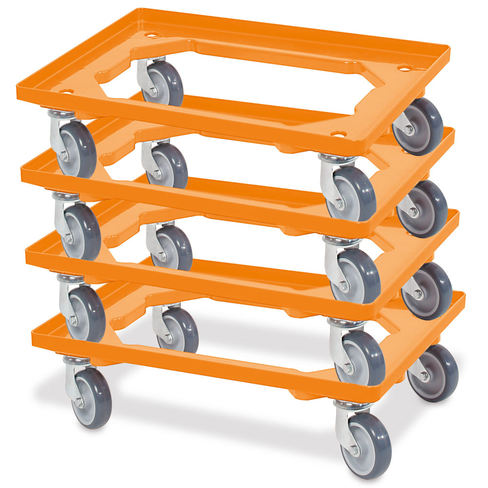 Kit de chariots à bac avec cadre en cornières acier ouvert, force 250 kg, orange  ZOOM